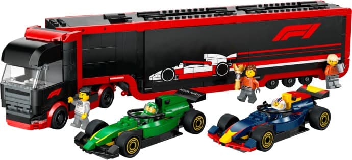Imagen del set LEGO Camión de F1 con Coches de F1 RB20 y AMR24